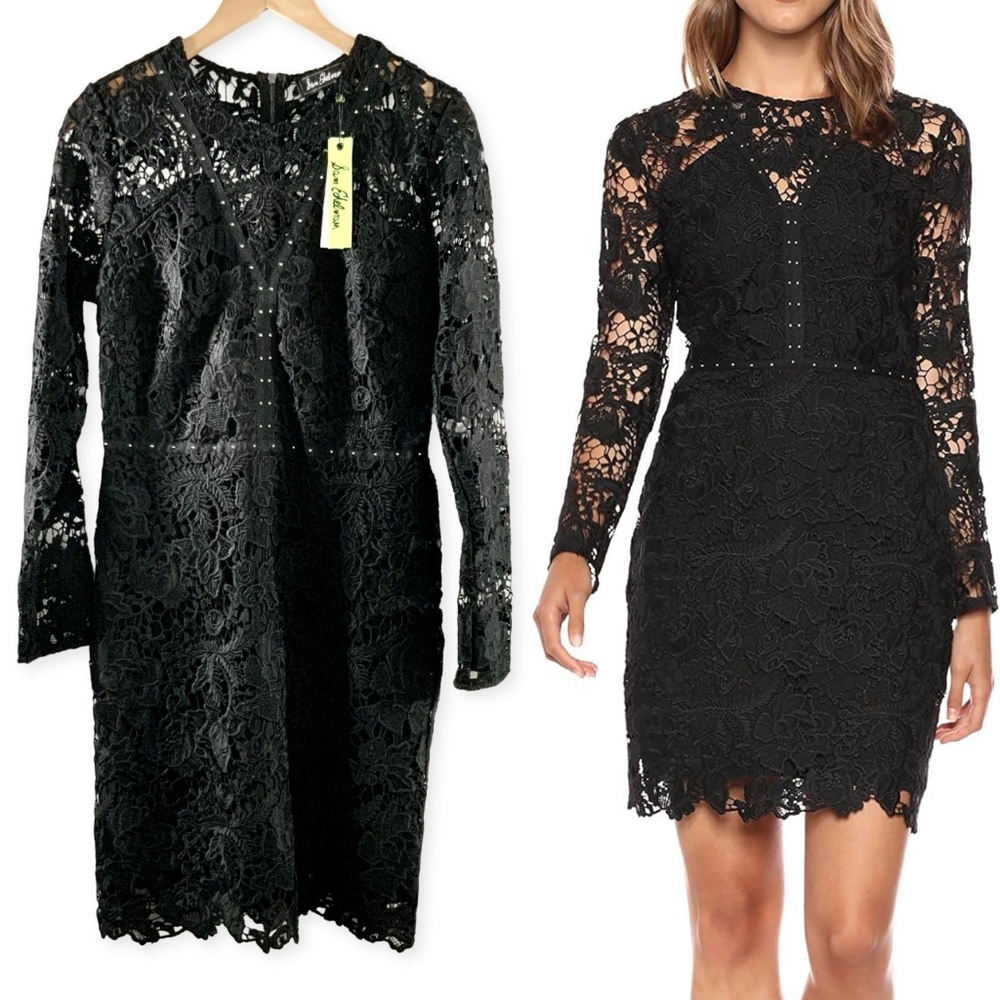 NWT Sam Edelman Studded Lace Black Long Sleeve Event Evening Dress Women's Sz 4